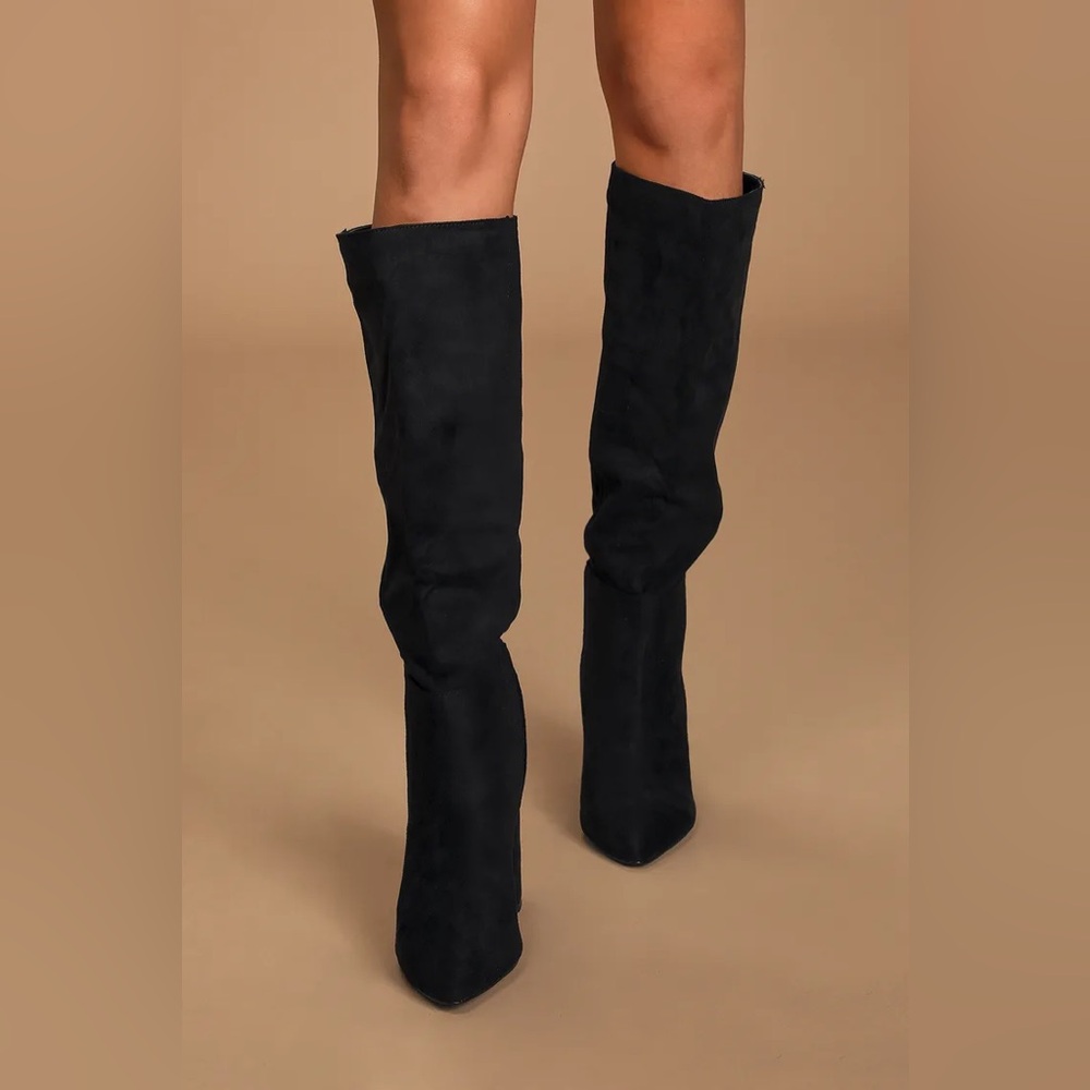 Black suede heeled boots